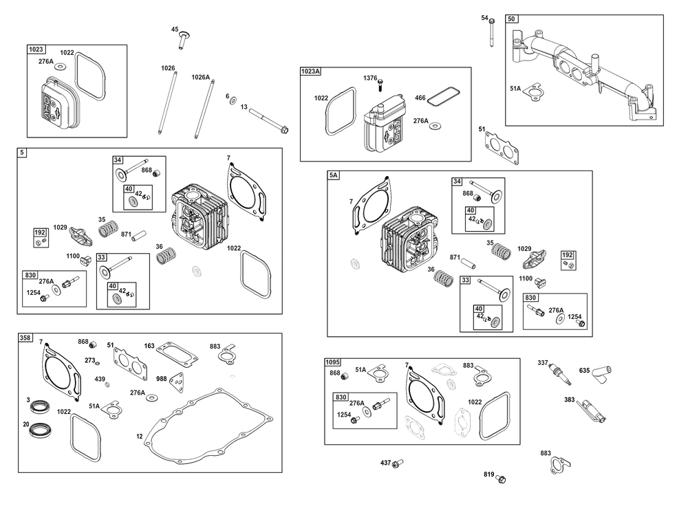Cylinder Head Group Diagram and Parts List for 385777-0352-B5 200000 - 399999 Briggs and Stratton Engine